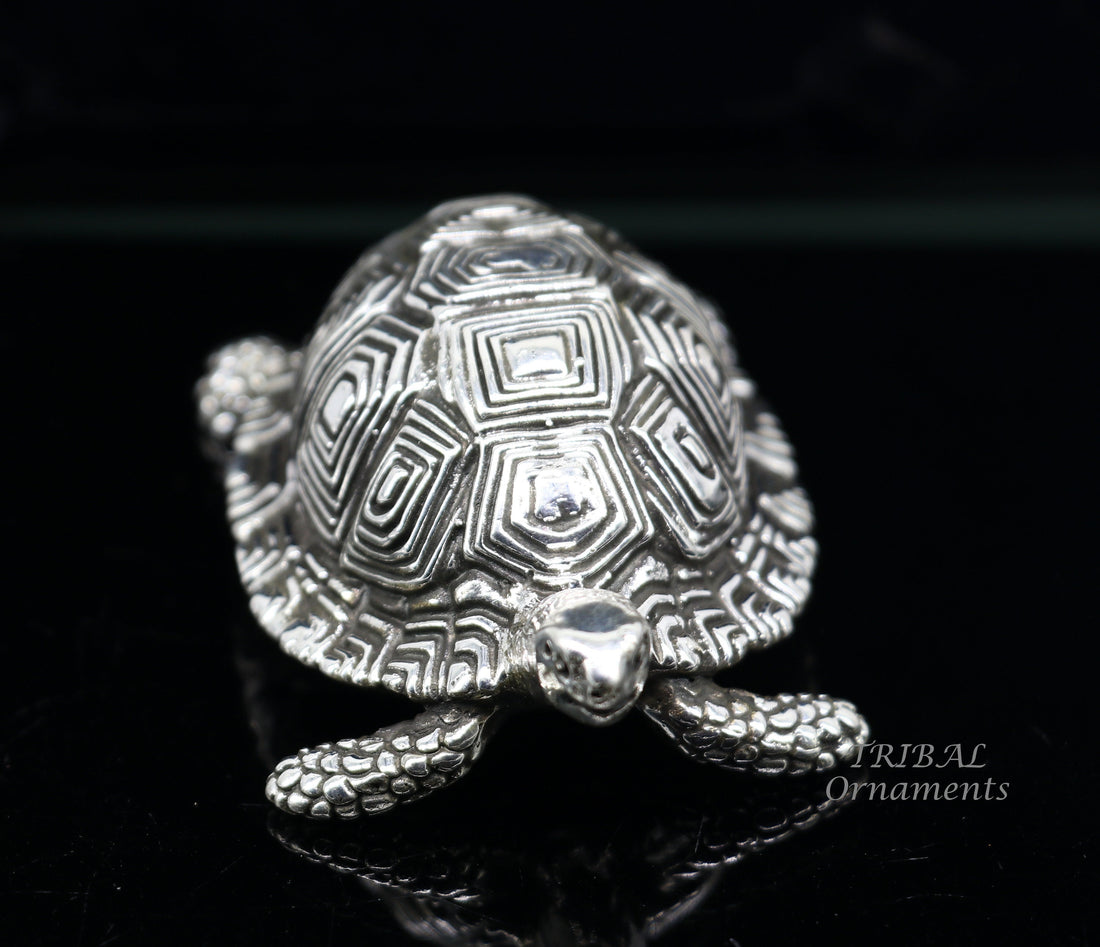 925 Sterling silver vintage antique design small tortoise statue or sculpture, best puja article for wealth and prosperity for home art575 - TRIBAL ORNAMENTS