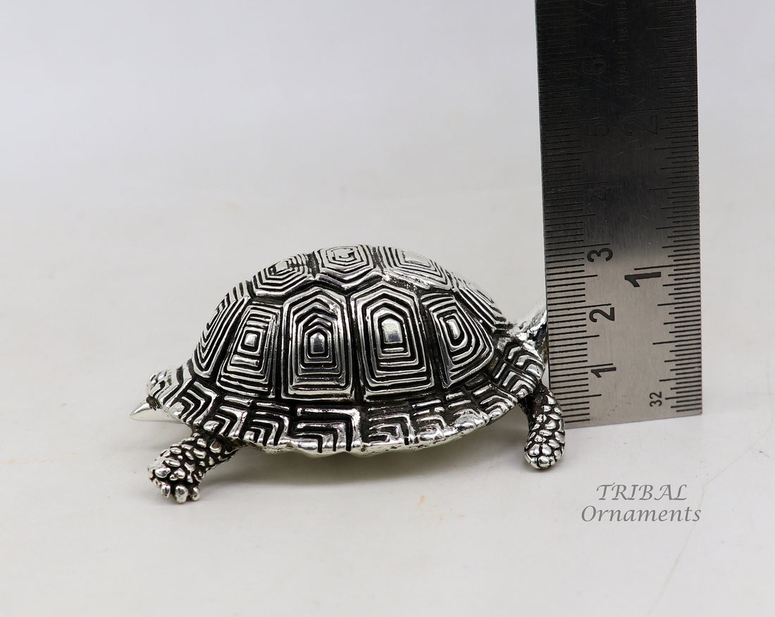 925 Sterling silver vintage antique design small tortoise statue or sculpture, best puja article for wealth and prosperity for home art575 - TRIBAL ORNAMENTS