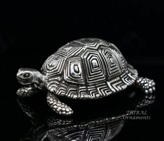 925 Sterling silver vintage antique design small tortoise statue or sculpture, best puja article for wealth and prosperity for home art575 - TRIBAL ORNAMENTS