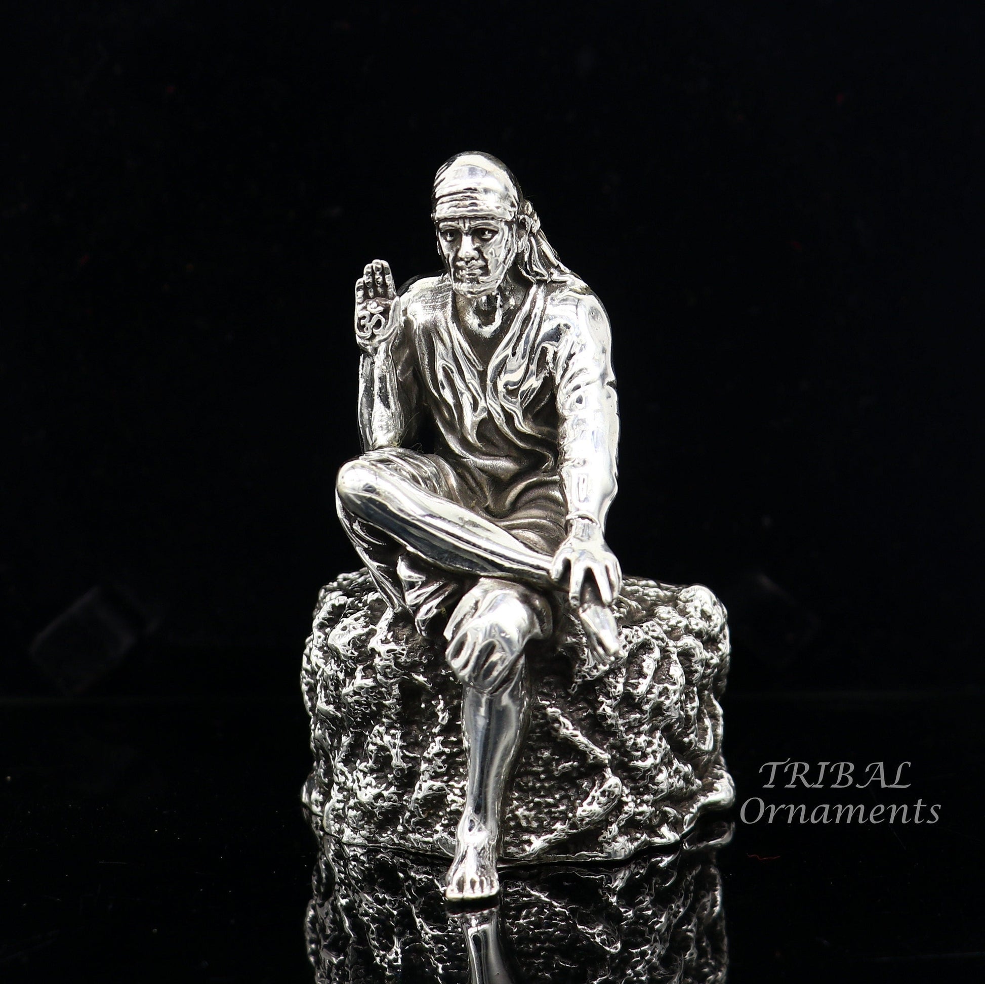 3" 925 sterling silver handmade Divine Hindu idol deity Sai Baba statue murti divine Statue Sculpture figurine puja article gifting art576 - TRIBAL ORNAMENTS