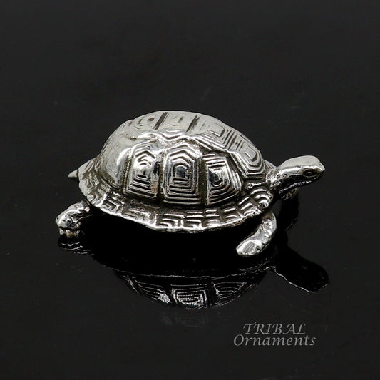 925 Sterling silver vintage antique design small tortoise statue or sculpture, best puja article for wealth and prosperity for home art578 - TRIBAL ORNAMENTS