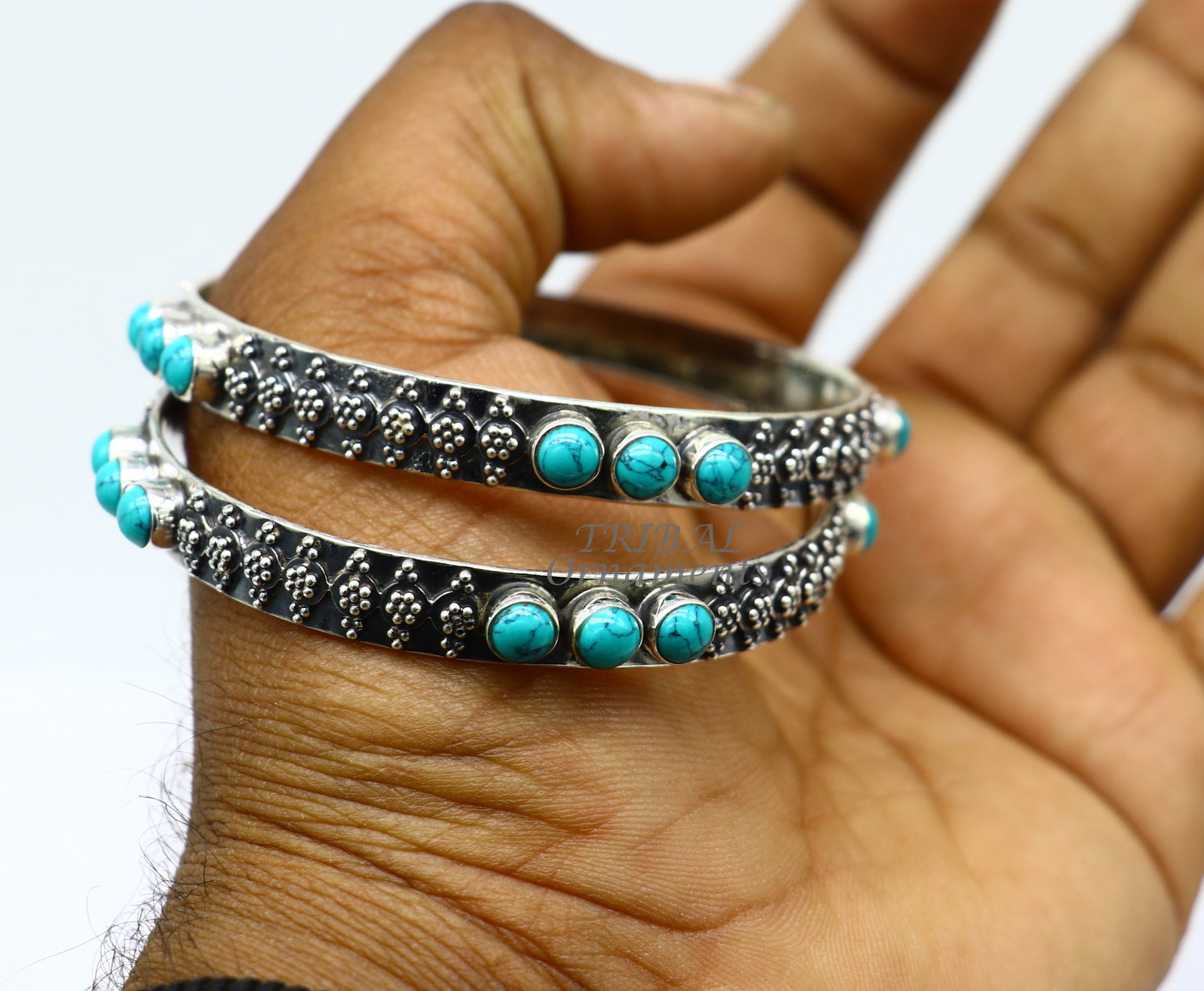 925 sterling silver customized vintage antique design turquoise stone bangle bracelet kada, best gift for brides ethnic jewelry nba339 - TRIBAL ORNAMENTS