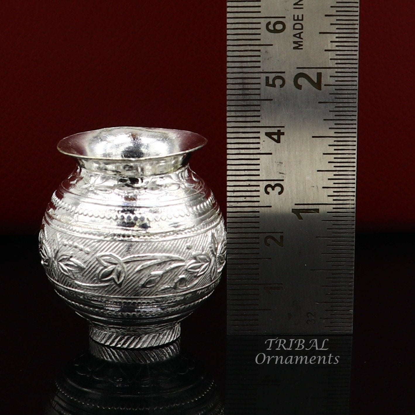 Pure 925 sterling silver handmade plain small Kalash or pot, unique special silver puja article, water or milk kalash pot india su969 - TRIBAL ORNAMENTS