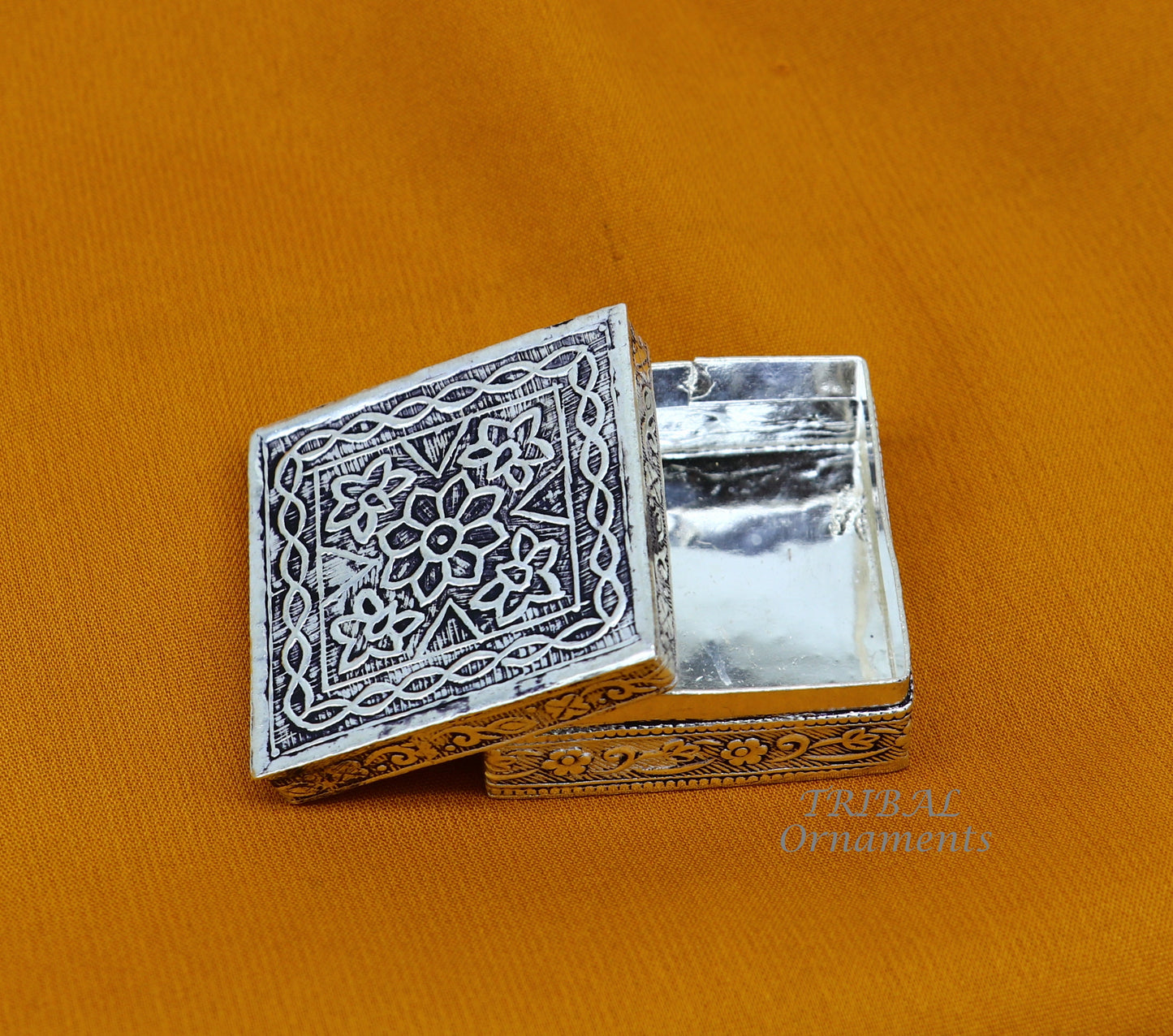 925 sterling silver trinket box, kajal box/casket box bridal square shape box collection, container box, eyeliner box gifting art stb713 - TRIBAL ORNAMENTS