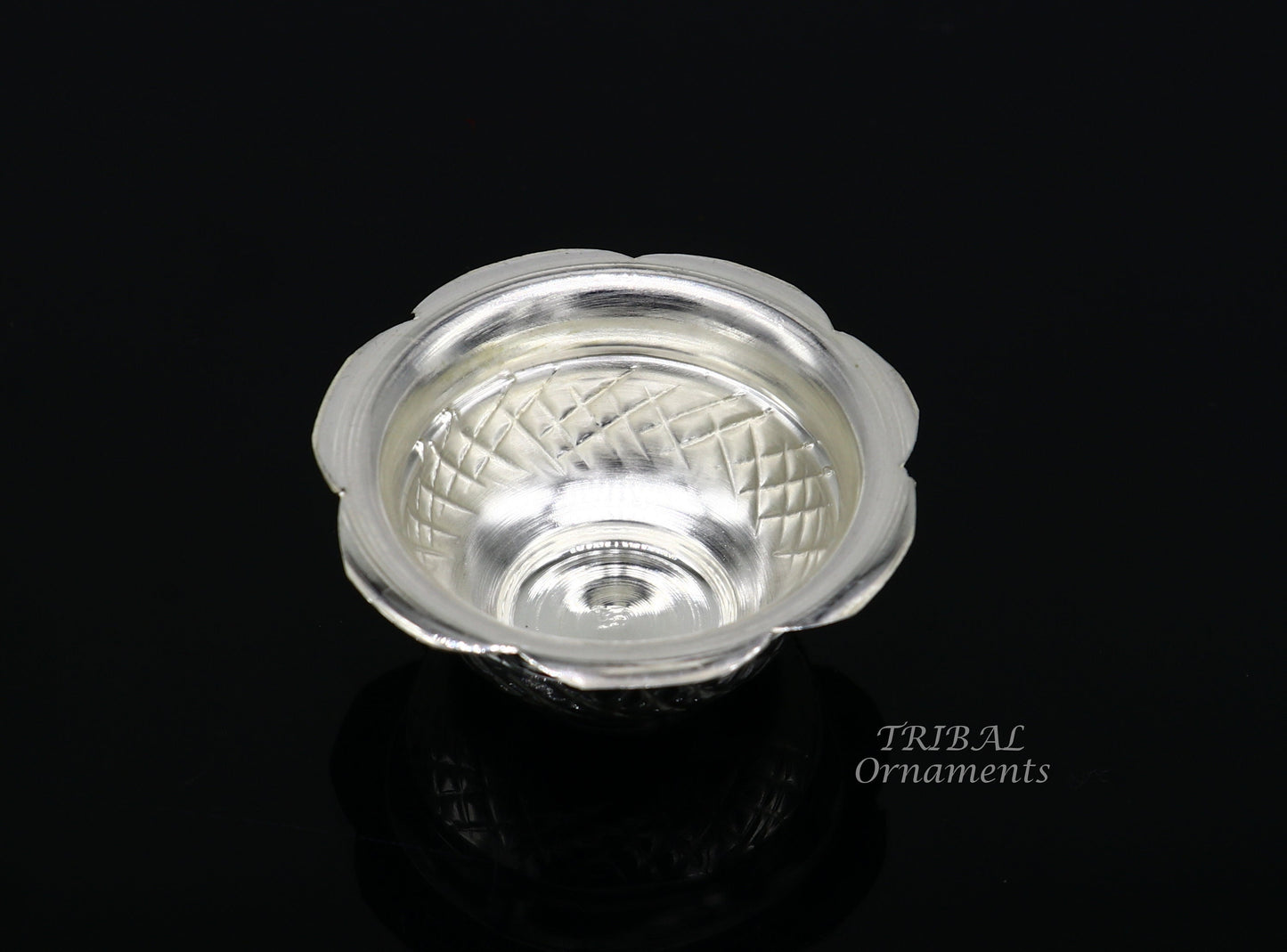 999 fine silver handmade design holy prasadam bowl or silver utensils for temple serving to god, best gifting article to your idols su972 - TRIBAL ORNAMENTS