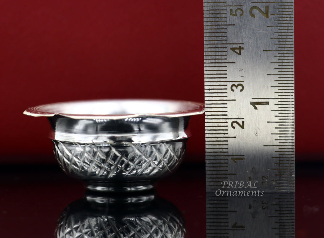 999 fine silver handmade design holy prasadam bowl or silver utensils for temple serving to god, best gifting article to your idols su972 - TRIBAL ORNAMENTS