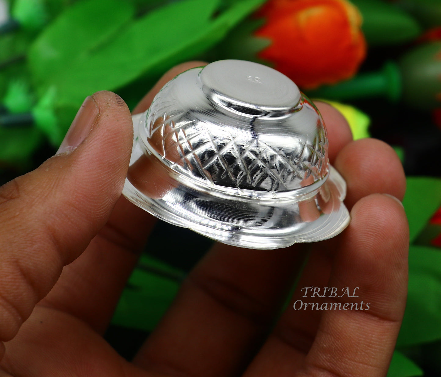 999 fine silver handmade design holy prasadam bowl or silver utensils for temple serving to god, best gifting article to your idols su972 - TRIBAL ORNAMENTS