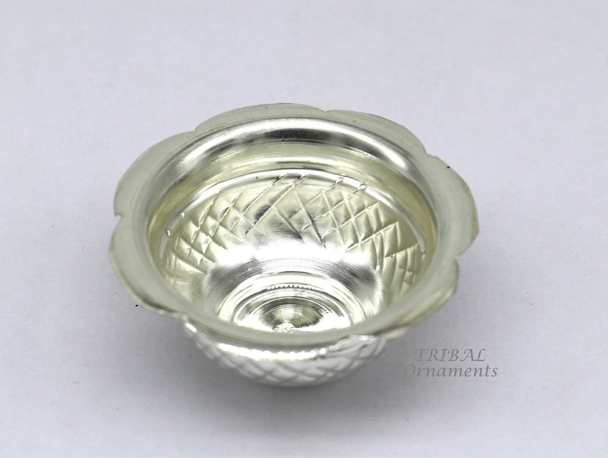 999 fine silver handmade design holy prasadam bowl or silver utensils for temple serving to god, best gifting article to your idols su972 - TRIBAL ORNAMENTS