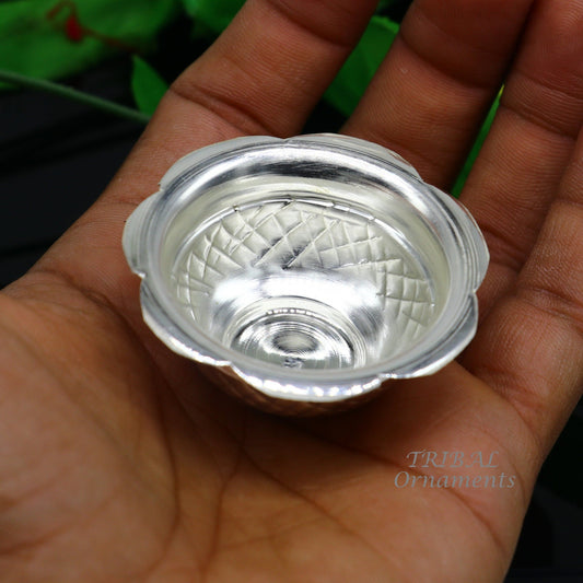 999 fine silver handmade design holy prasadam bowl or silver utensils for temple serving to god, best gifting article to your idols su972 - TRIBAL ORNAMENTS
