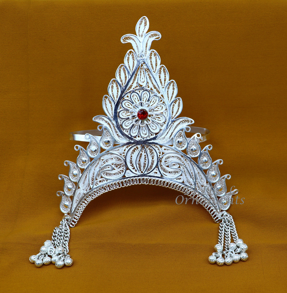 925 sterling silver vintage design handmade mukut (crown), amazing stylish work design silver god crown home temple god article art su973 - TRIBAL ORNAMENTS