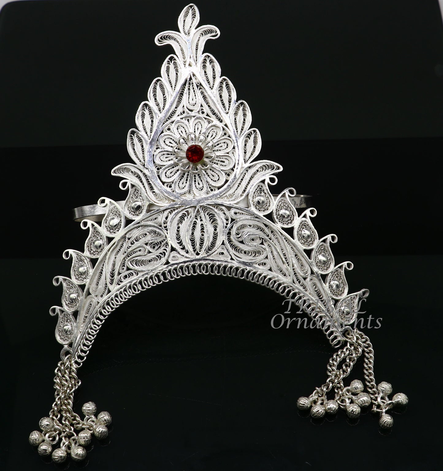 925 sterling silver vintage design handmade mukut (crown), amazing stylish work design silver god crown home temple god article art su973 - TRIBAL ORNAMENTS