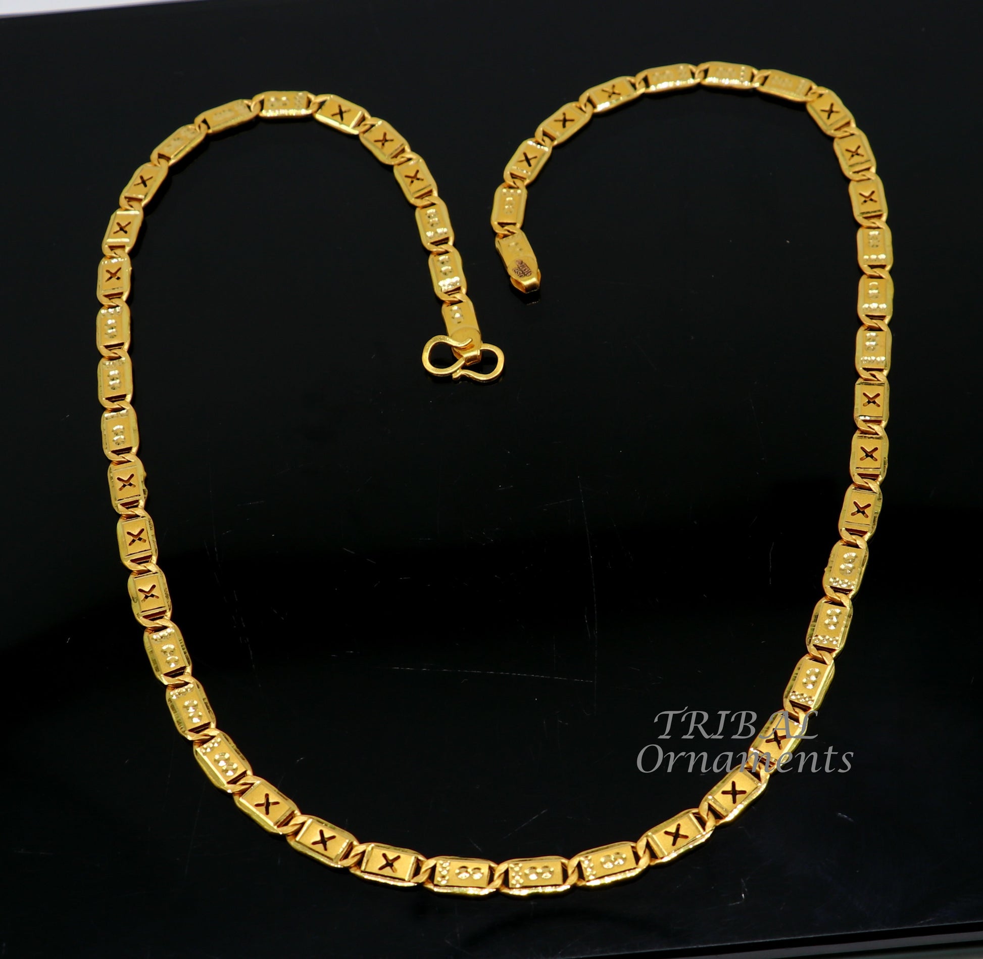 22kt yellow gold royal nawabi baht chain, bar chain, fabulous customized men's chain, men's personalized gifting chain necklace india ch573 - TRIBAL ORNAMENTS