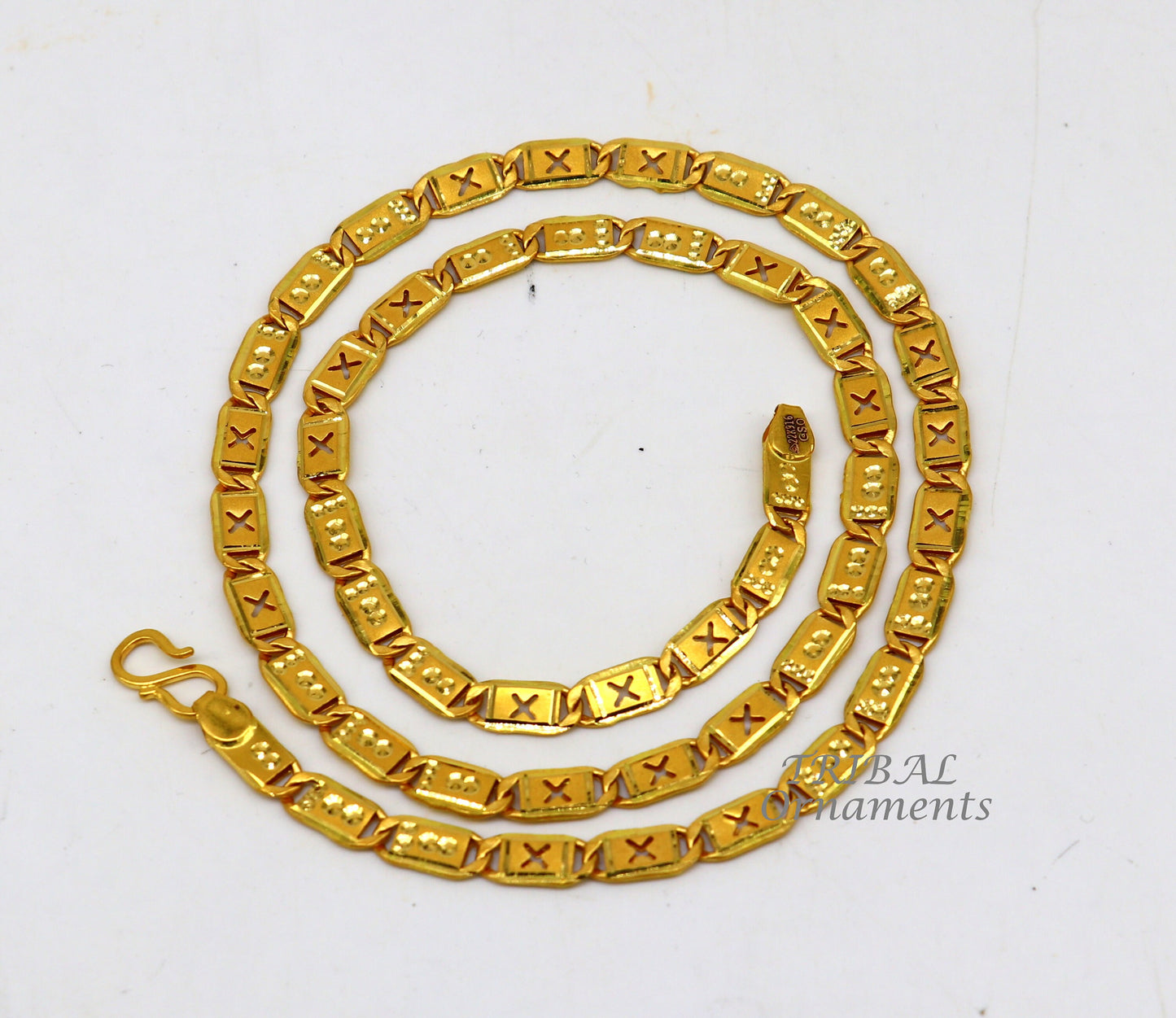 22kt yellow gold royal nawabi baht chain, bar chain, fabulous customized men's chain, men's personalized gifting chain necklace india ch573 - TRIBAL ORNAMENTS