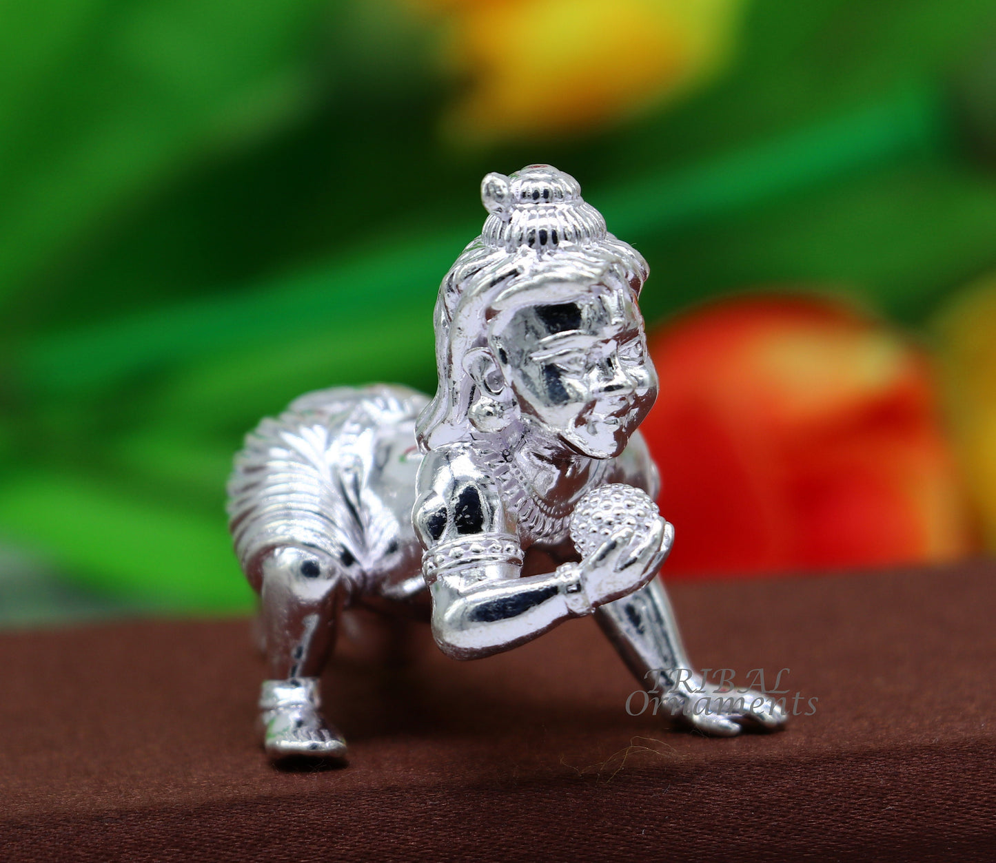 925 Sterling silver Idol Krishna Bal Gopala crawling Krishna statue figurine, child krishna laddu gopala sculpture, silver article art583 - TRIBAL ORNAMENTS