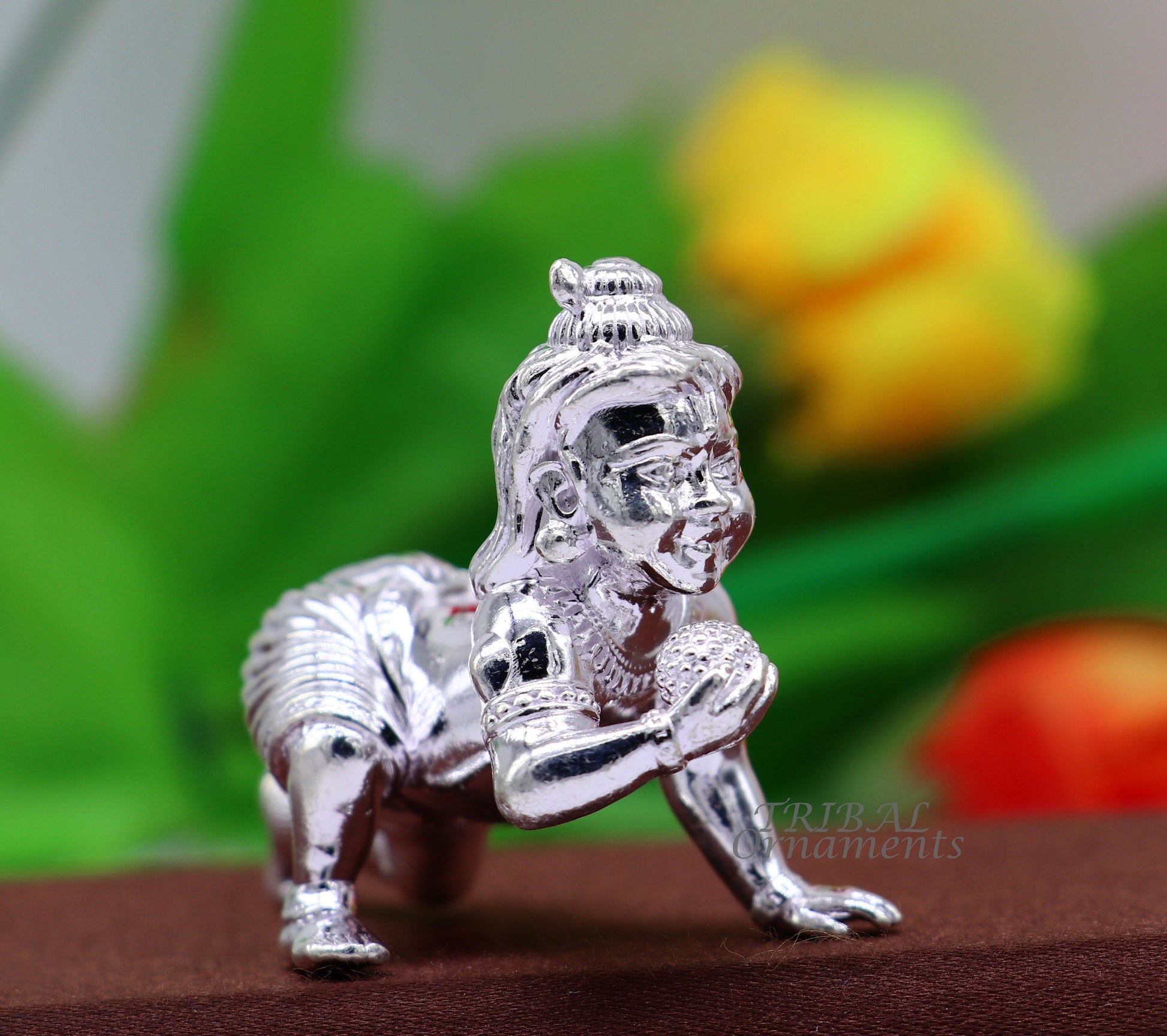 925 Sterling silver Idol Krishna Bal Gopala crawling Krishna statue figurine, child krishna laddu gopala sculpture, silver article art583 - TRIBAL ORNAMENTS