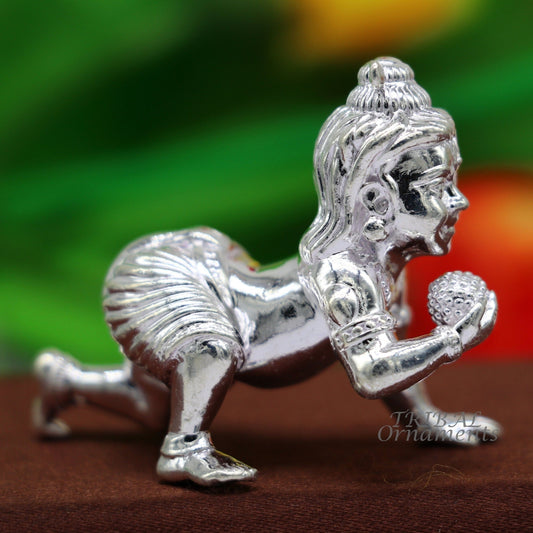 925 Sterling silver Idol Krishna Bal Gopala crawling Krishna statue figurine, child krishna laddu gopala sculpture, silver article art580 - TRIBAL ORNAMENTS