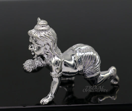 925 Sterling silver Idol Krishna Bal Gopala crawling Krishna statue figurine, child krishna laddu gopala sculpture, silver article art583 - TRIBAL ORNAMENTS