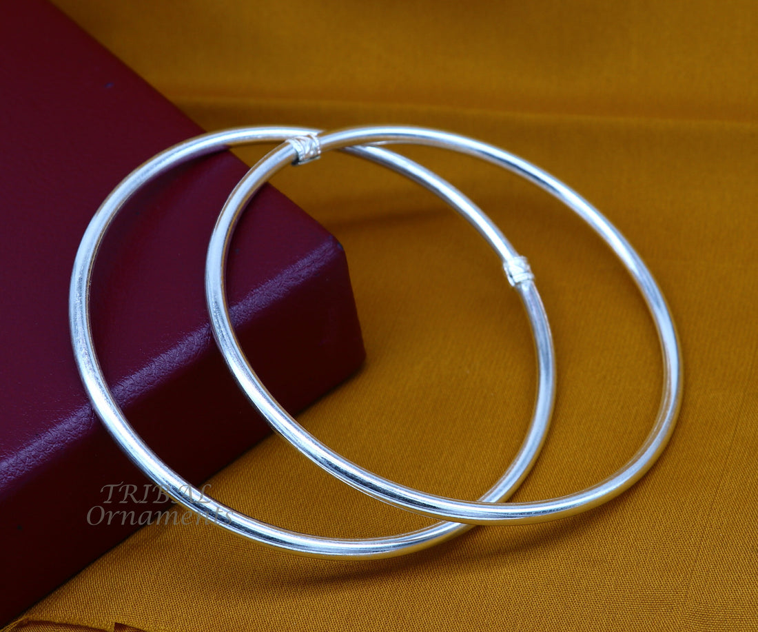 3.5" diameter 925 Sterling silver Handmade plain design indian traditional women's foot kada anklets kada pair tribal jewelry nsfk075 - TRIBAL ORNAMENTS