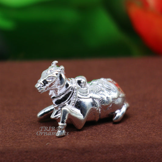 Lord Shiva Vahan Nandi Maharaj solid 925 sterling silver handmade small statue for puja, best gift for lord Shiva, divine statue art586 - TRIBAL ORNAMENTS