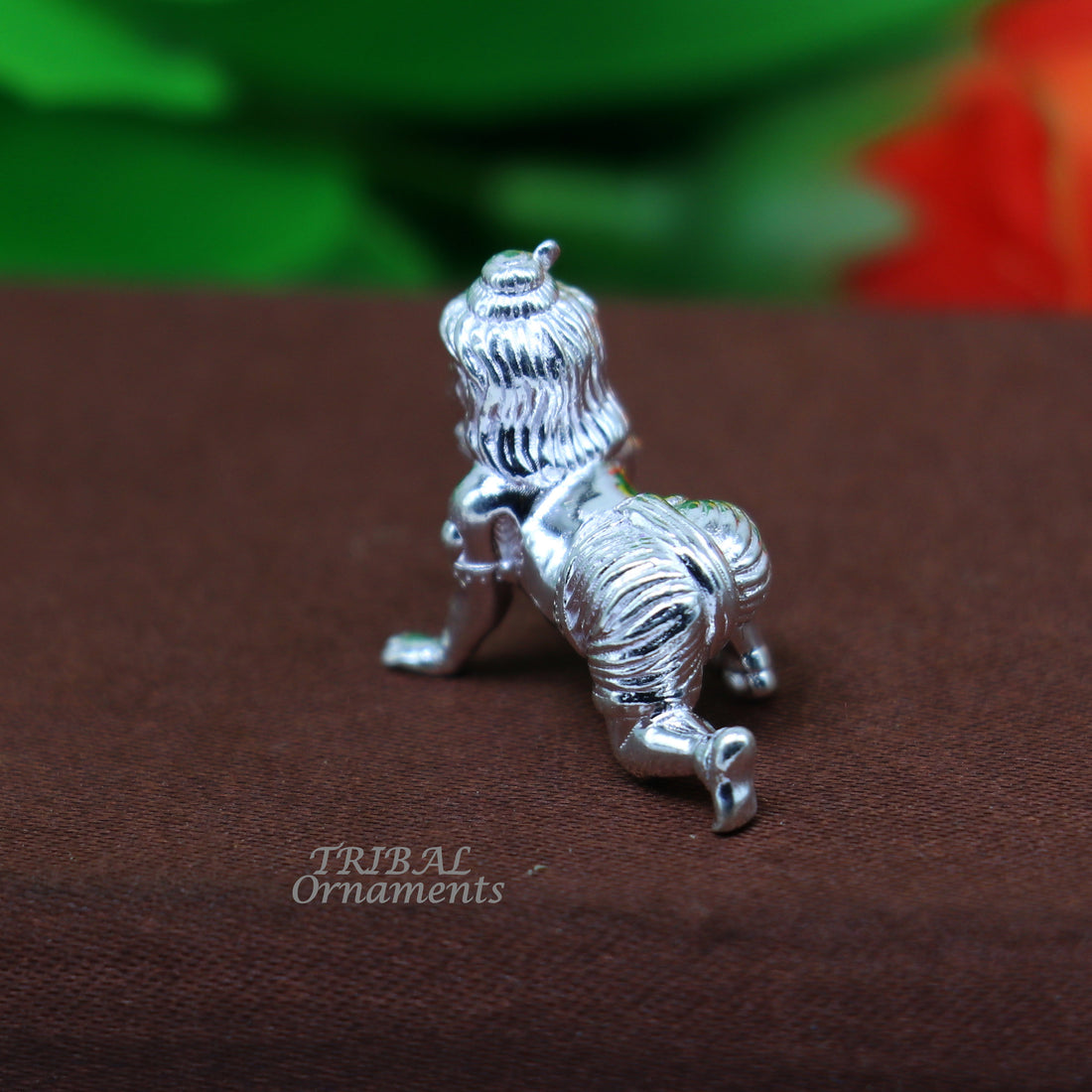 925 Solid silver handmade idol little krishna, Ladu Gopala, crawling Krishna small statue sculpture home temple puja art, utensils art587 - TRIBAL ORNAMENTS