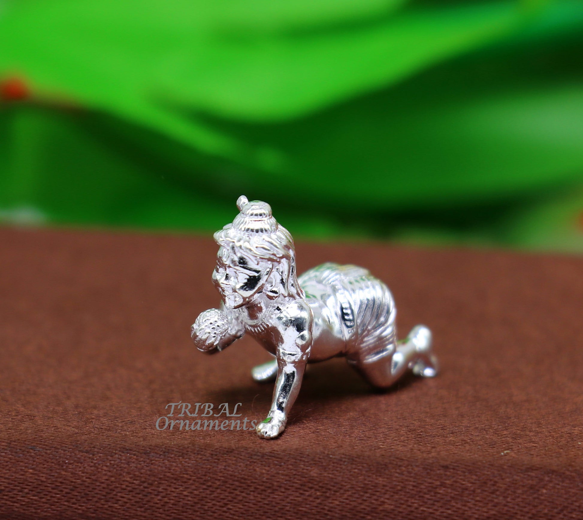 925 Solid silver handmade idol little krishna, Ladu Gopala, crawling Krishna small statue sculpture home temple puja art, utensils art587 - TRIBAL ORNAMENTS