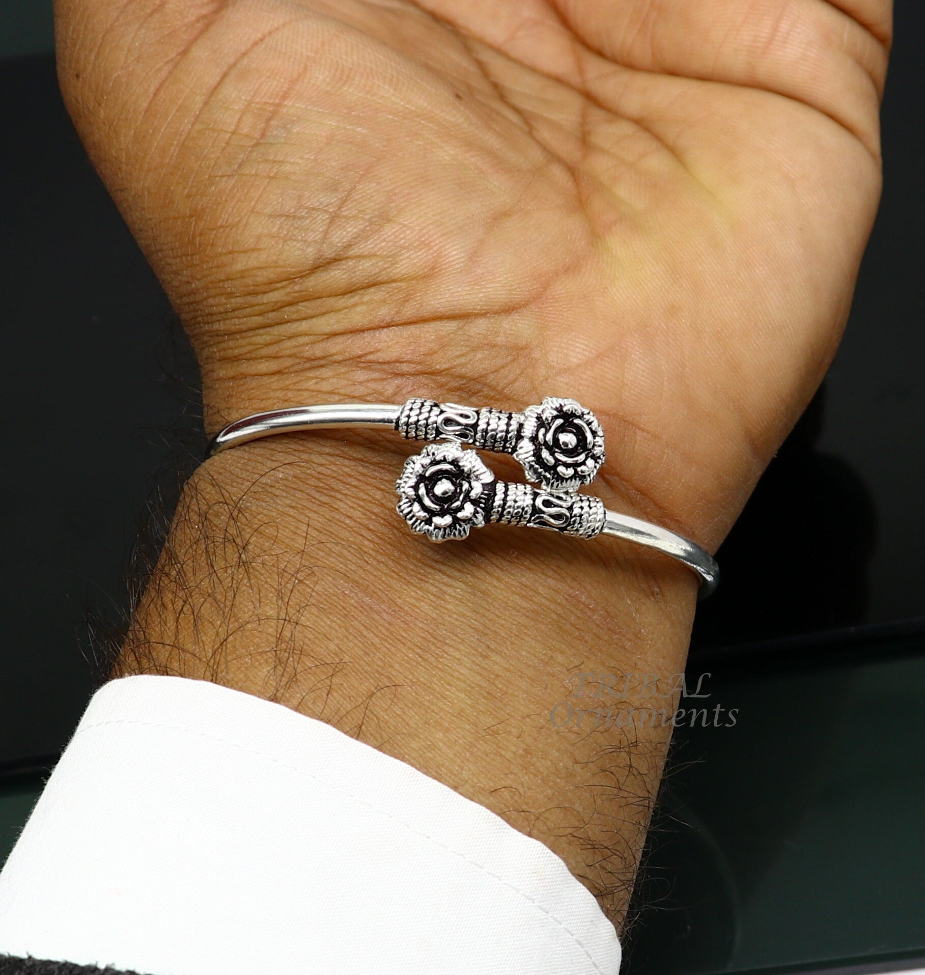 925 sterling silver fabulous floral design bangle bracelet kada amazing Cuff bracelet best gifting girl's kada nsk596 - TRIBAL ORNAMENTS