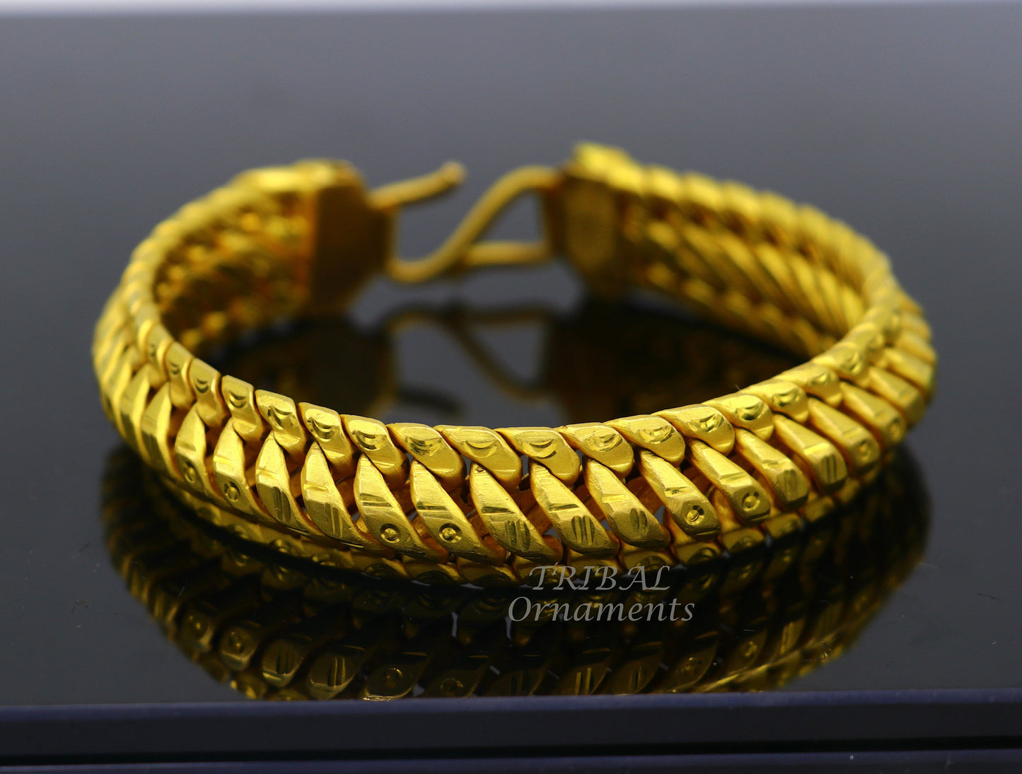 22kt yellow gold customized heavy men's bracelet, all sizes gifting bracelet, new fancy stylish bracelet men's wedding gift jewelry gbr40 - TRIBAL ORNAMENTS