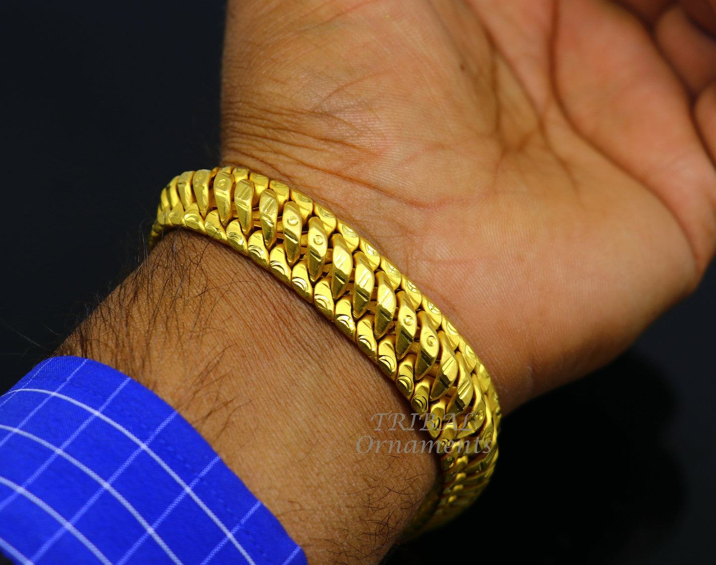 22kt yellow gold customized heavy men's bracelet, all sizes gifting bracelet, new fancy stylish bracelet men's wedding gift jewelry gbr40 - TRIBAL ORNAMENTS
