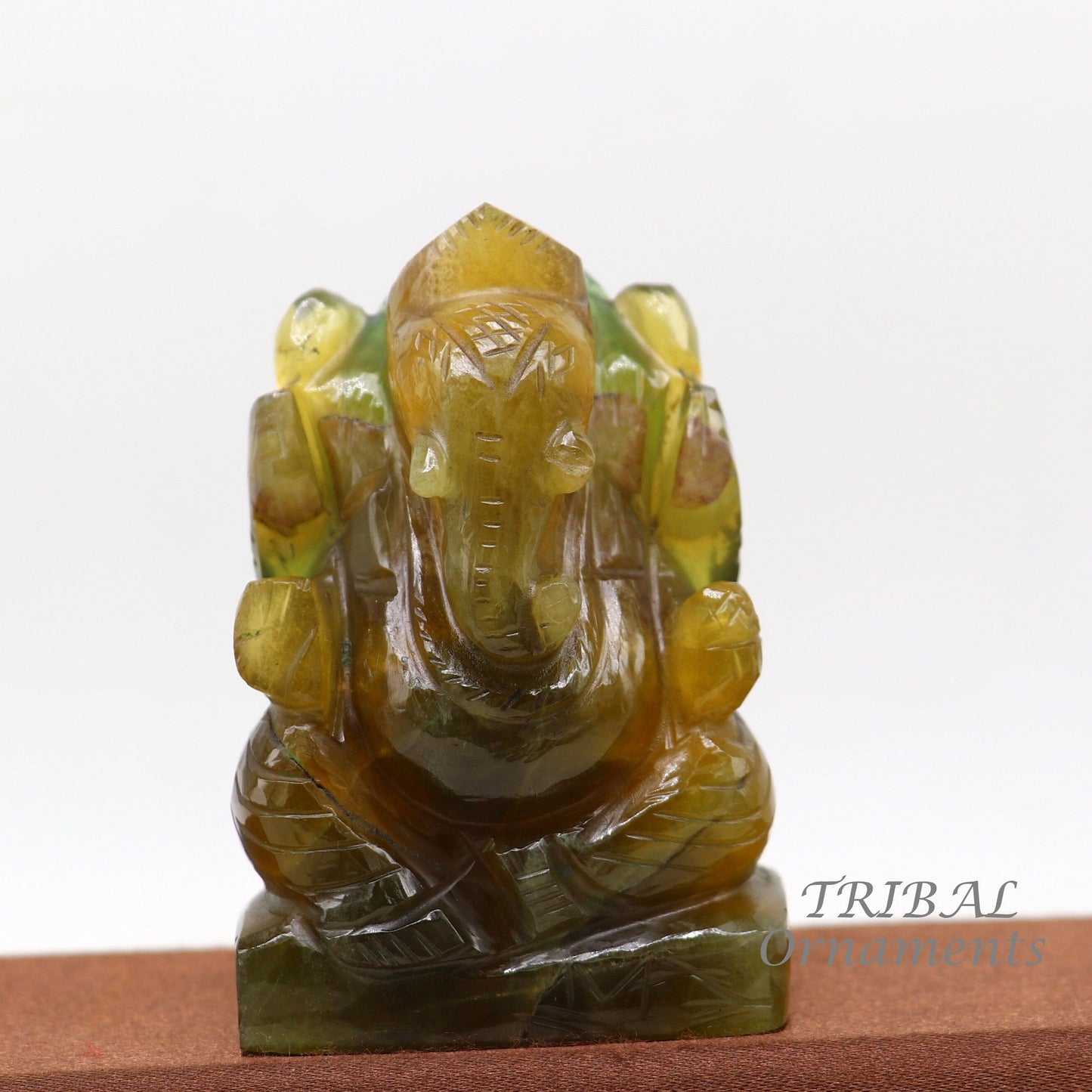 Lord Ganesha handcrafted Natural Fluorite stone statue, figurine, home temple God Ganesha stone sculpture for wealth and prosperity stna03 - TRIBAL ORNAMENTS