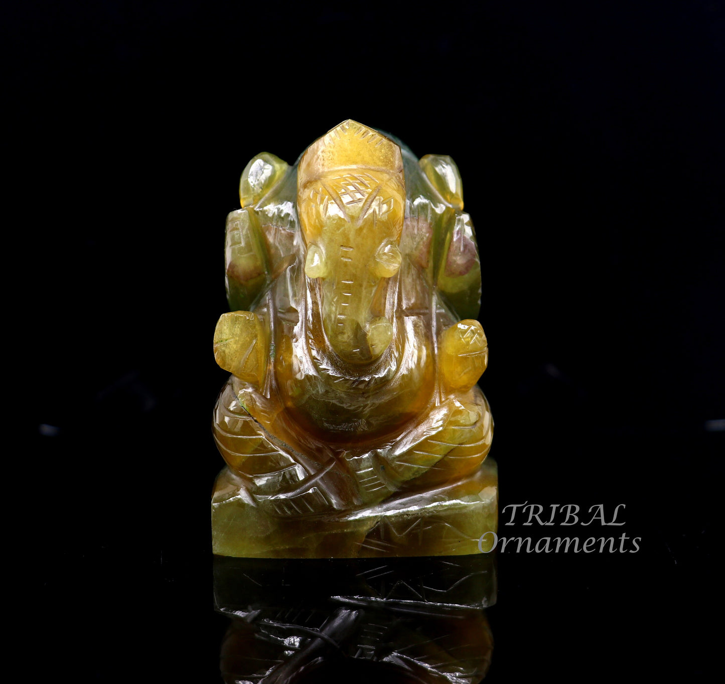 Lord Ganesha handcrafted Natural Fluorite stone statue, figurine, home temple God Ganesha stone sculpture for wealth and prosperity stna03 - TRIBAL ORNAMENTS