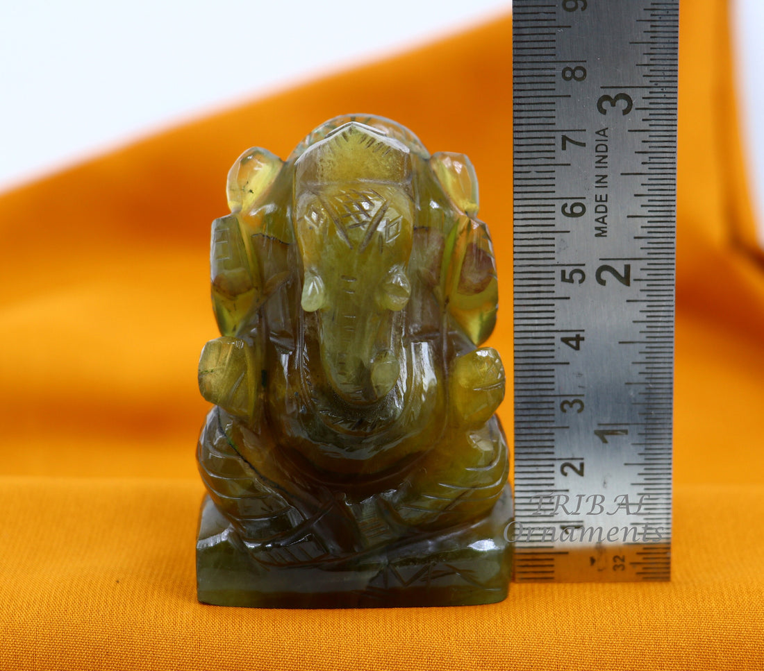 Lord Ganesha handcrafted Natural Fluorite stone statue, figurine, home temple God Ganesha stone sculpture for wealth and prosperity stna03 - TRIBAL ORNAMENTS