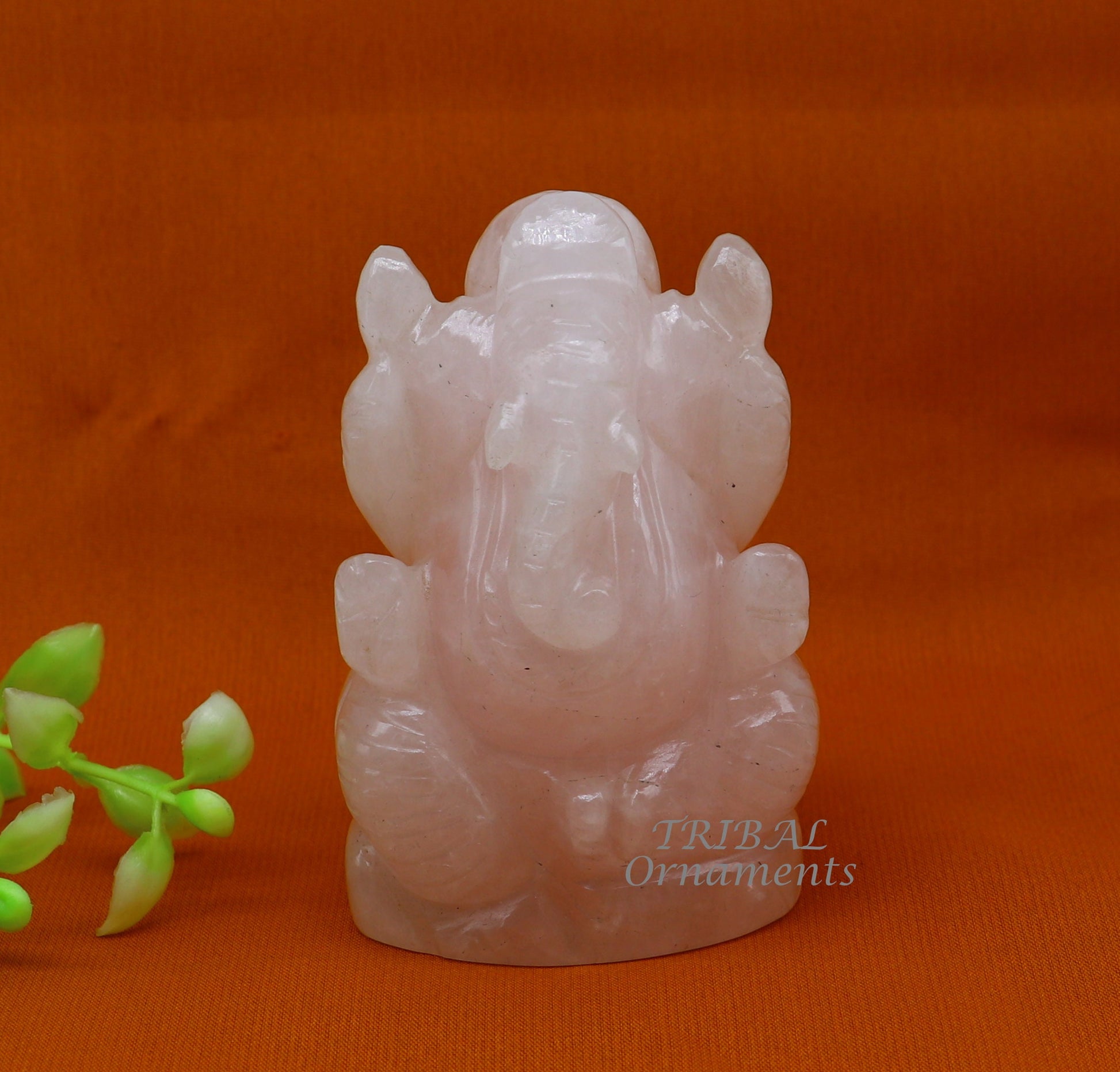 Idol Ganesha handcrafted Natural rose quartz stone statue figurine, home temple God Ganesha stone sculpture for wealth and prosperity stna05 - TRIBAL ORNAMENTS