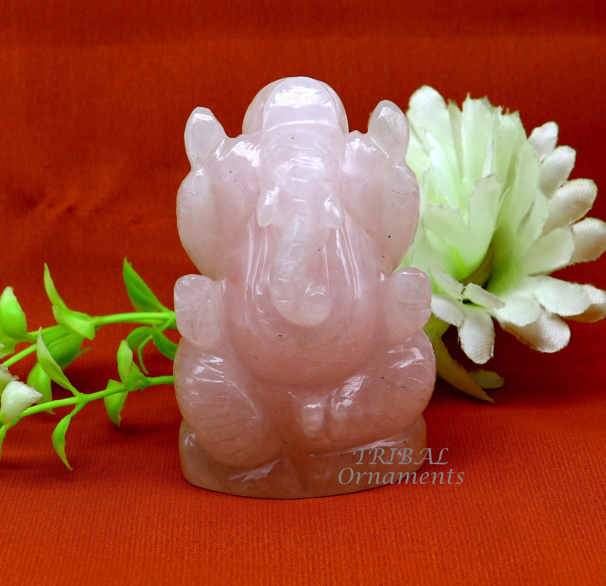 Idol Ganesha handcrafted Natural rose quartz stone statue figurine, home temple God Ganesha stone sculpture for wealth and prosperity stna05 - TRIBAL ORNAMENTS