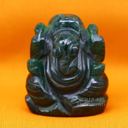 Amazing green jade Lord Ganesha handcrafted statue figurine temple divine God Ganesha stone sculpture for wealth and prosperity stna12 - TRIBAL ORNAMENTS