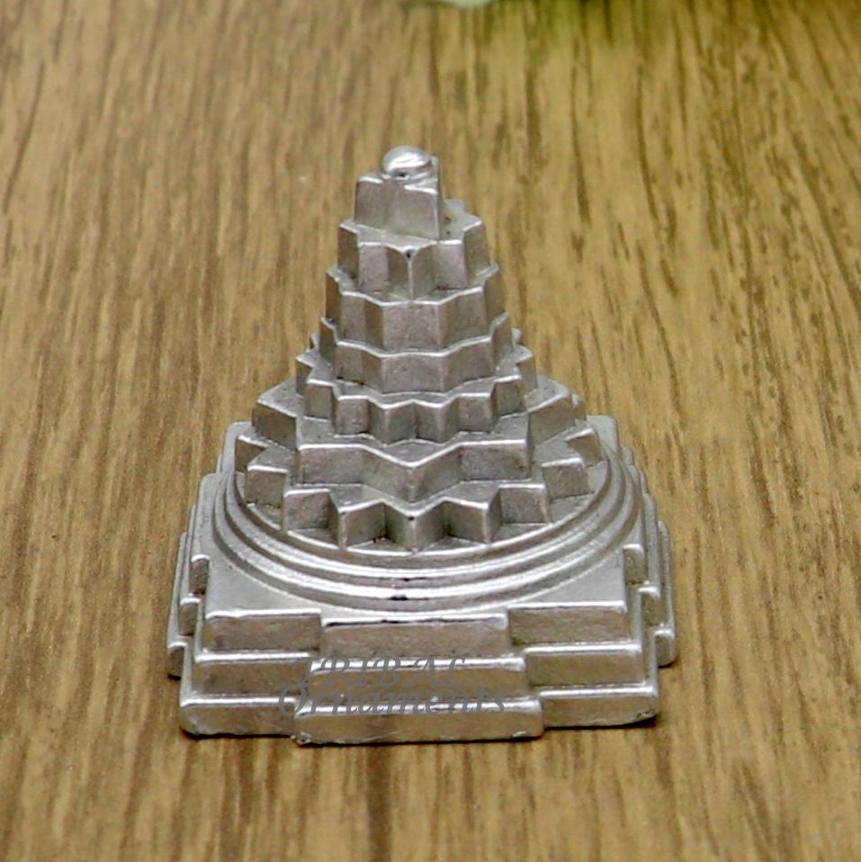 Divine Solid mercury 3d pyramid of shree yantra, Parad Mahalakshmi Yantram figurine for puja at home best way for wealth and prosperity MA05 - TRIBAL ORNAMENTS