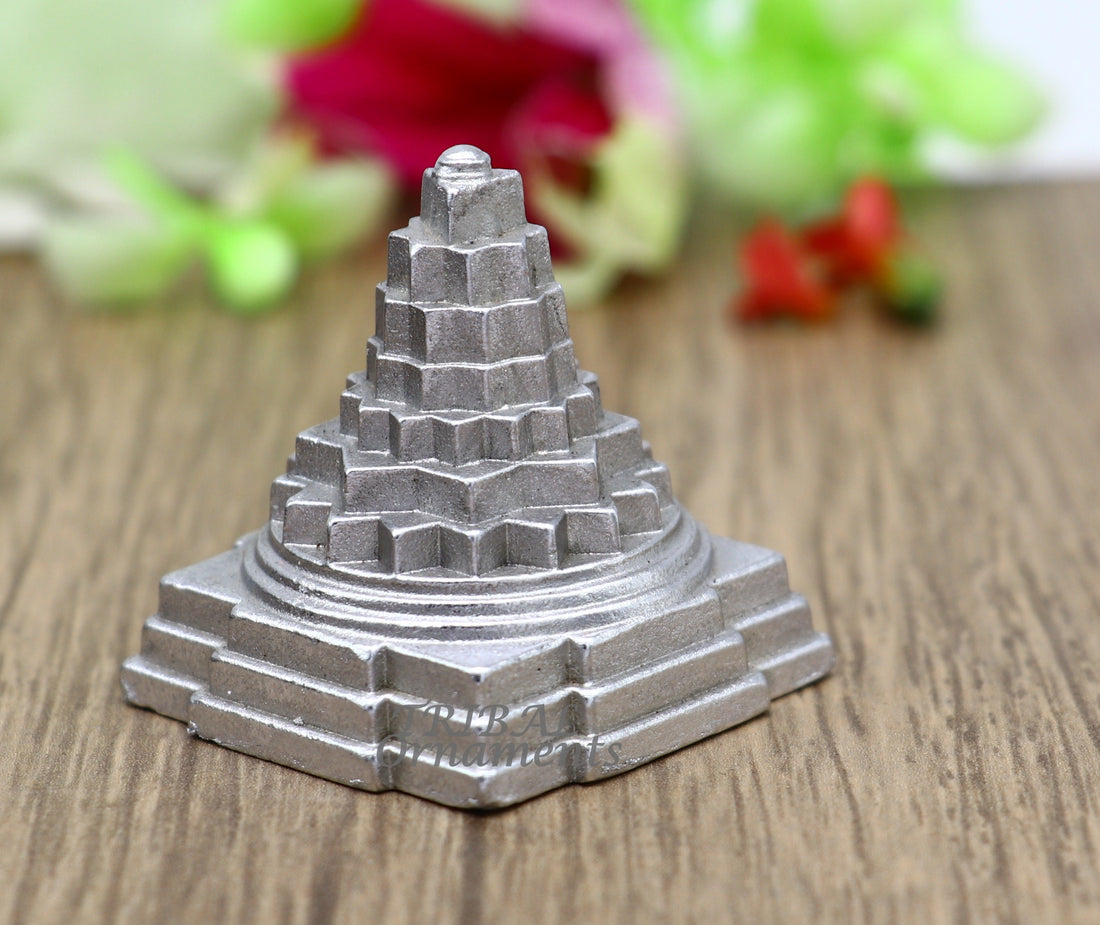 Divine Solid mercury 3d pyramid of shree yantra, Parad Mahalakshmi Yantram figurine for puja at home best way for wealth and prosperity MA05 - TRIBAL ORNAMENTS