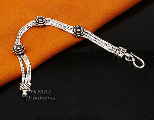 7" inches rose flower design 3 line chain vintage style bracelet, 925 sterling silver bracelet, best gifting bracelet from India sbr426 - TRIBAL ORNAMENTS