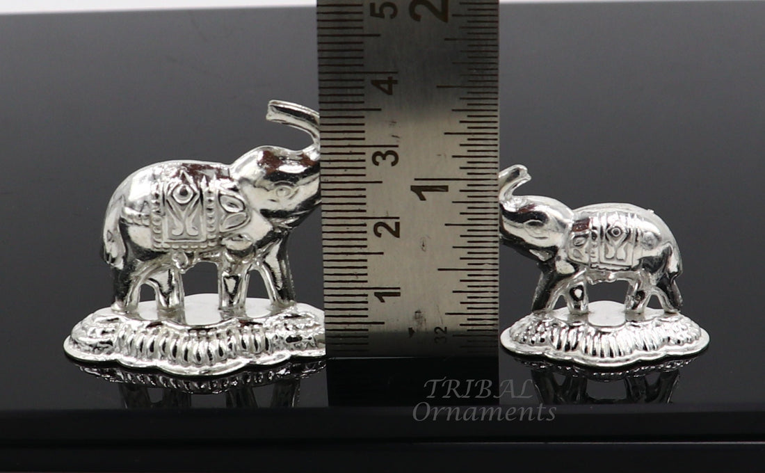 925 Sterling silver handmade upper trunk Elephant statue, puja article figurine, home décor Diwali puja gift su986 - TRIBAL ORNAMENTS