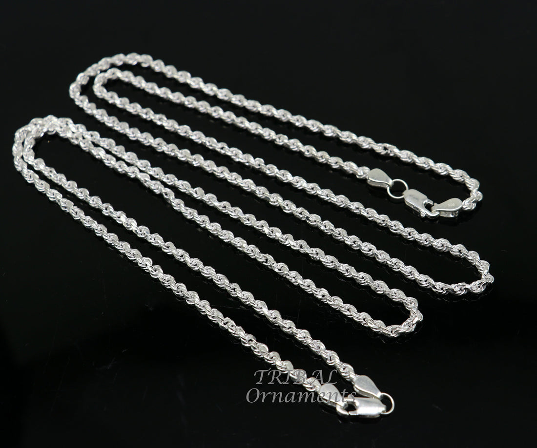 19" TO 21" Rope chain 925 sterling silver handmade single rope chain chain, necklace chain, plain bright silver chain trendy style ch506 - TRIBAL ORNAMENTS