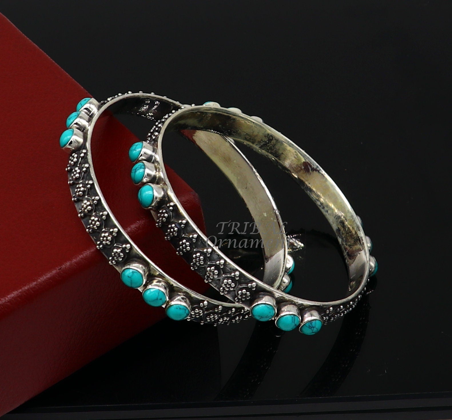 925 sterling silver customized vintage antique design turquoise stone bangle bracelet kada, best gift for brides ethnic jewelry nba339 - TRIBAL ORNAMENTS