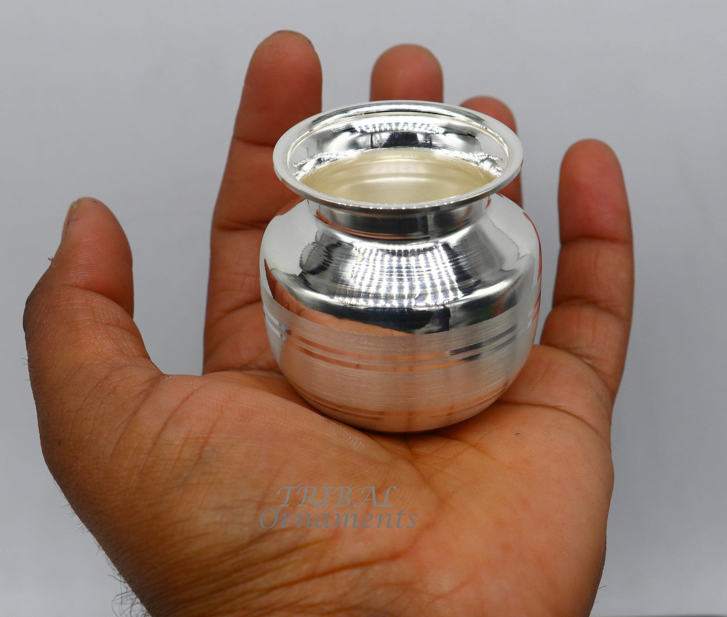 Pure 925 sterling silver handmade plain small Kalash or pot, unique special silver puja article, water or milk kalash pot india su987 - TRIBAL ORNAMENTS