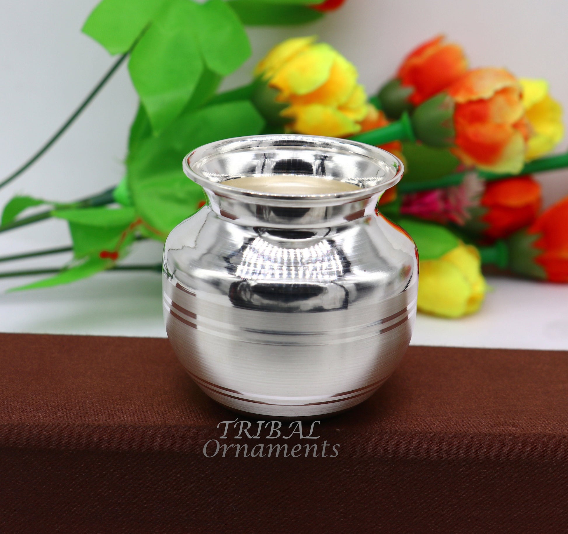 2.3"inches 925 sterling silver handmade plain small Kalash or pot, unique special silver puja article, water or milk kalash pot india su988 - TRIBAL ORNAMENTS