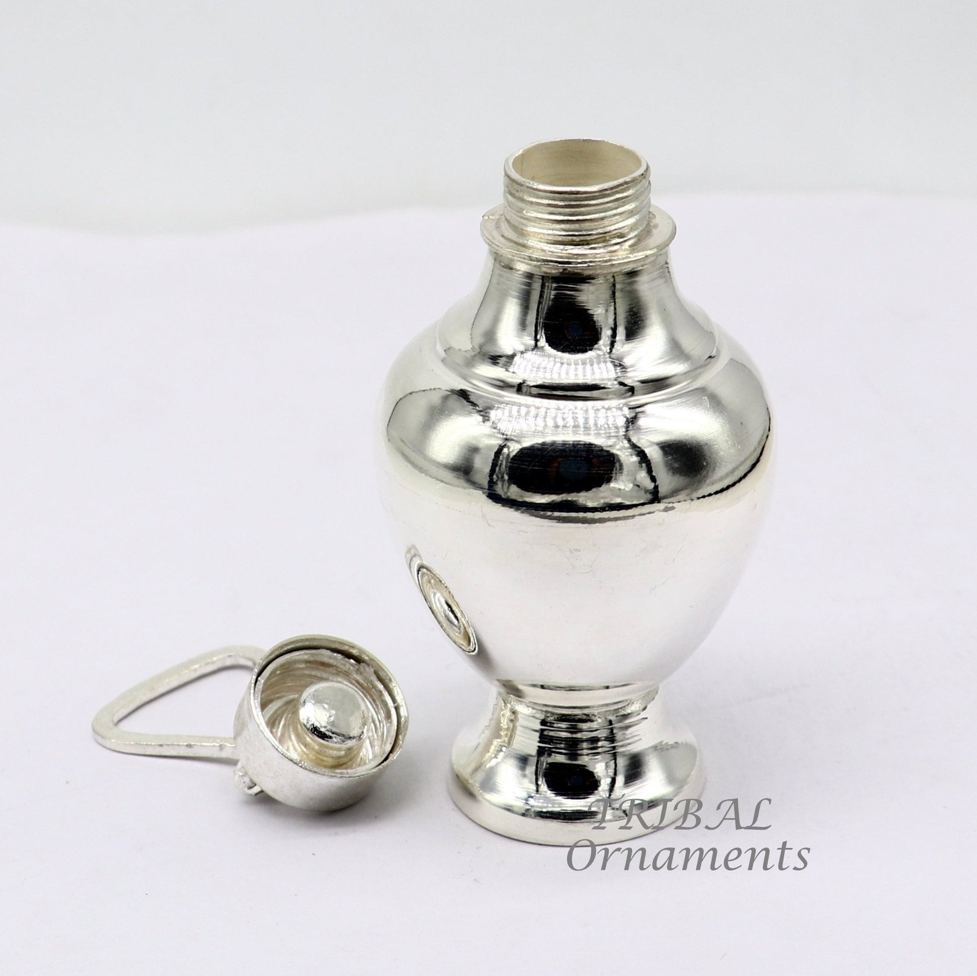 925 sterling silver handmade plain design Gangjali, Silver Gangajal Patra, best silver water pot kalash puja utensils Diwali special su991 - TRIBAL ORNAMENTS