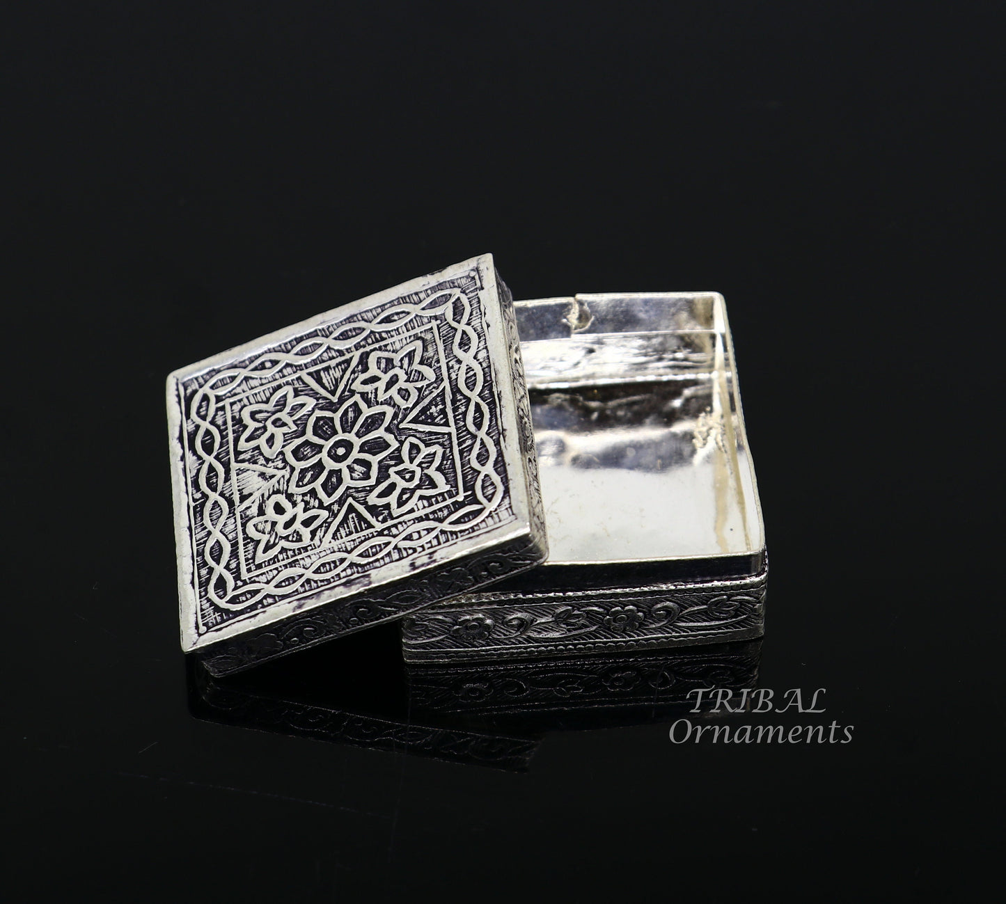 925 sterling silver trinket box, kajal box/casket box bridal square shape box collection, container box, eyeliner box gifting art stb713 - TRIBAL ORNAMENTS