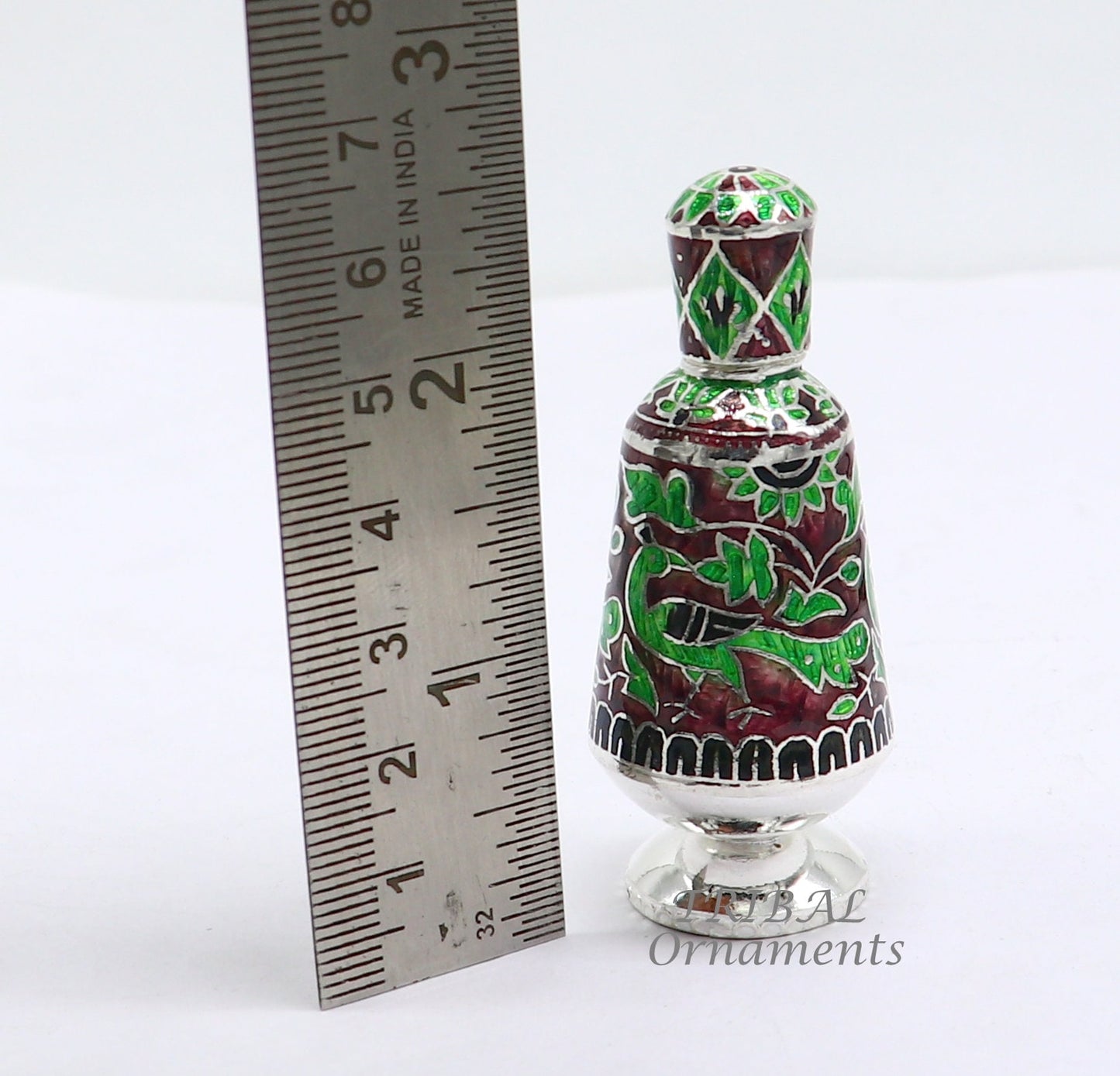 925 Sterling silver handmade fabulous meenakari trinket box, container box, casket box, sindoor box, enamel work customized  box stb721 - TRIBAL ORNAMENTS