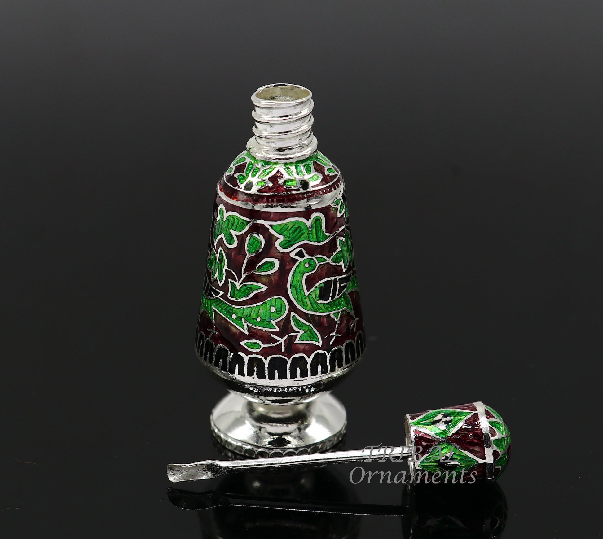 925 Sterling silver handmade fabulous meenakari trinket box, container box, casket box, sindoor box, enamel work customized  box stb721 - TRIBAL ORNAMENTS