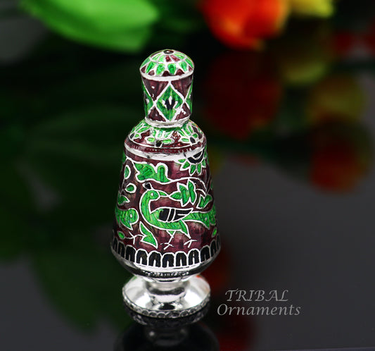 925 Sterling silver handmade fabulous meenakari trinket box, container box, casket box, sindoor box, enamel work customized  box stb721 - TRIBAL ORNAMENTS