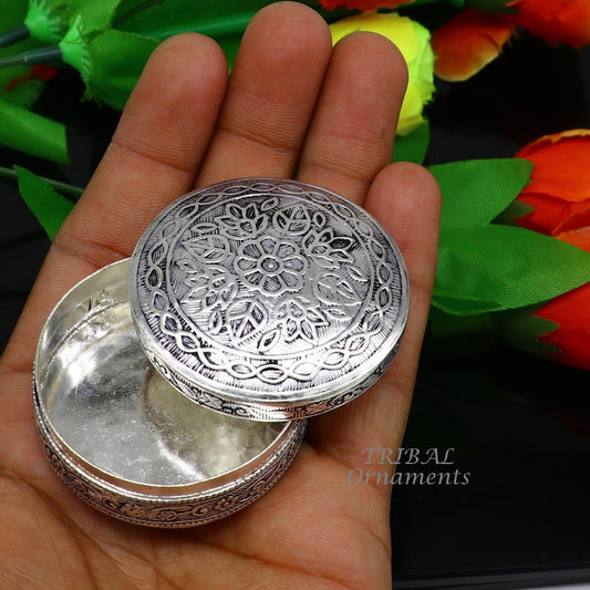 2" wide Vintage style 925 sterling silver handmade trinket box, eye kajal box, container box, kumkum box, sindur box, brides gift stb714 - TRIBAL ORNAMENTS