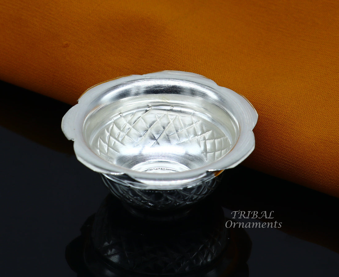 999 fine silver handmade design holy prasadam bowl or silver utensils for temple serving to god, best gifting article to your idols su972 - TRIBAL ORNAMENTS