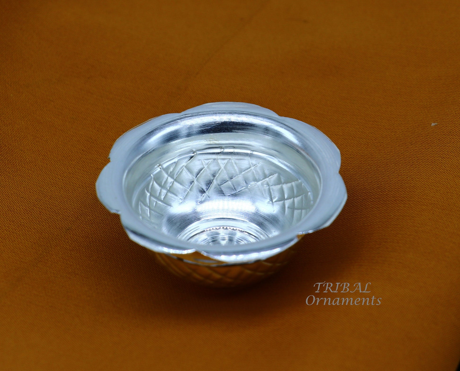 999 fine silver handmade design holy prasadam bowl or silver utensils for temple serving to god, best gifting article to your idols su972 - TRIBAL ORNAMENTS